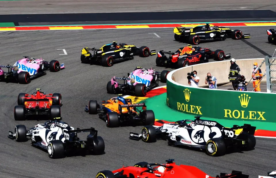 Formula racing cars on a circuit